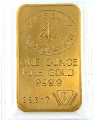 Swiss Bank Corporation 1 Ounce Minted 24 Carat Gold Bullion Bar 999.9 ...